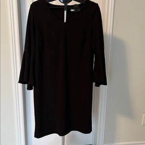 Women's Black V-Neck Bell Sleeve Dress - Cleo